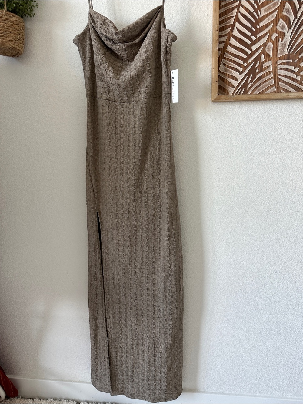 Cowl Neck Maxi Dress in Taupe